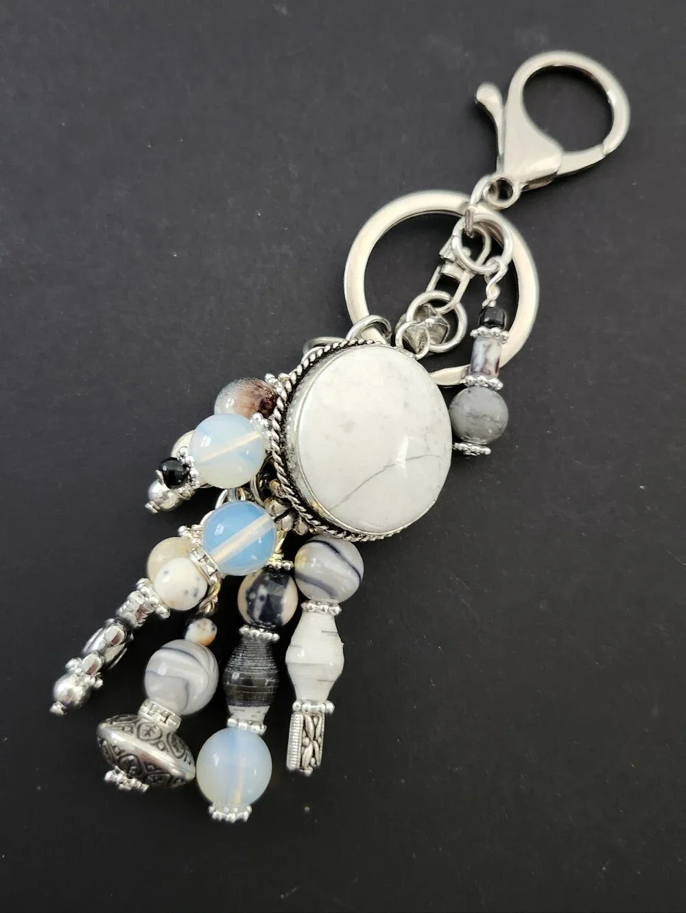 Howlite White Purse Charm or Keychain Opal  Paper Granite Handcrafted